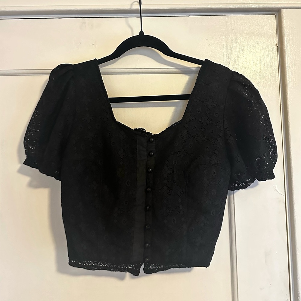 Puff-sleeve Black Lace Women's Top
